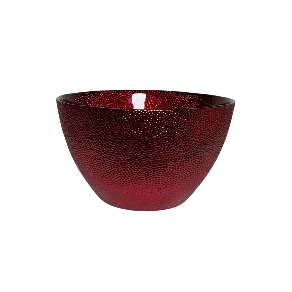 California Pantry Sparkling Red Pebble Textured Glass Bowl 8" X 5" Holiday Decor